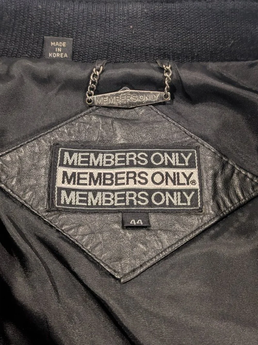 Members Only Vintage 80s Black Leather Bomber Moto Jacket Sz 44 Large Mens